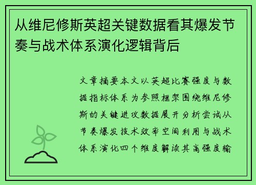 从维尼修斯英超关键数据看其爆发节奏与战术体系演化逻辑背后